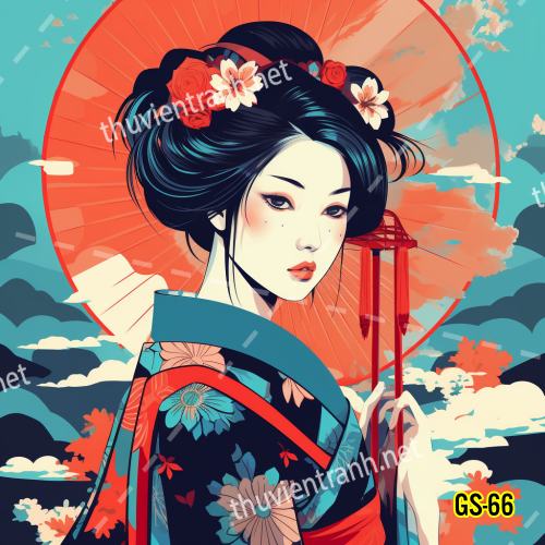 Tranh dán tường hoa cô gái Geisha Nhật Bản-GS-66 - Tranh tường chất lượng cao
